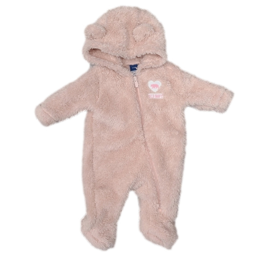 OLD Navy Pink Furry Fleece zippered Suit with hood and ears